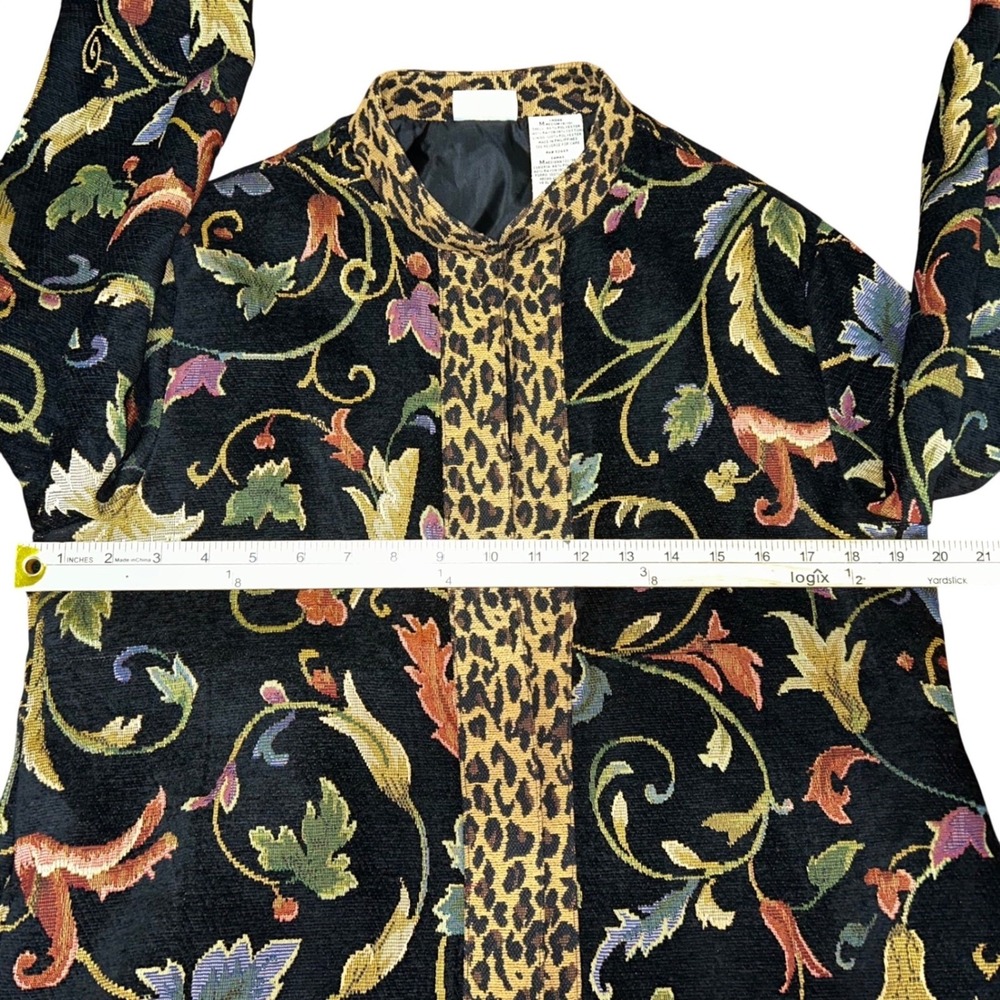 Vintage Tapestry Floral Jacket Leopard Print Trim Art Blazer Women's Medium - Picture 8 of 8